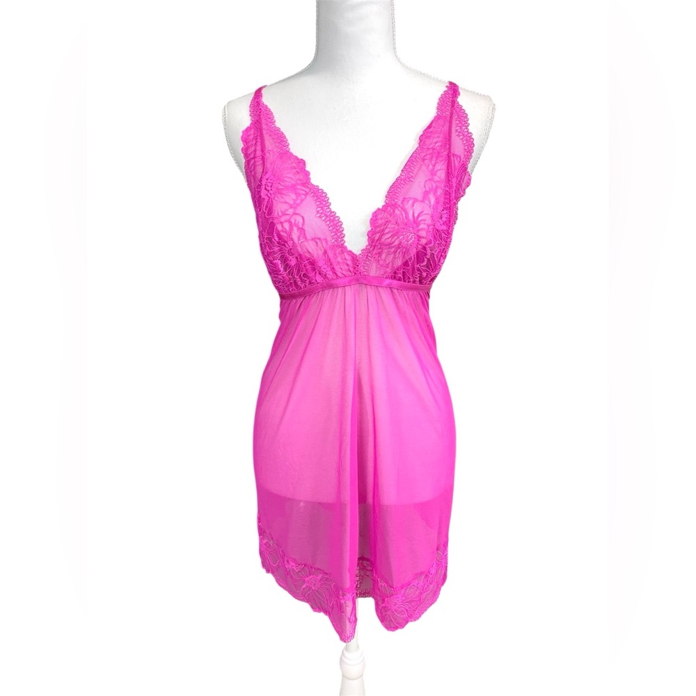 iCollection Lingerie Slip Dress Babydoll Sheer Sexy Nightgown Magenta‎ Pink 1X